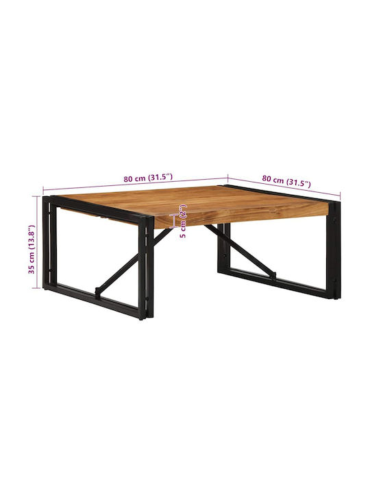Square Central Coffee Table Made of Solid Wood Brown W80xL80xH35cm