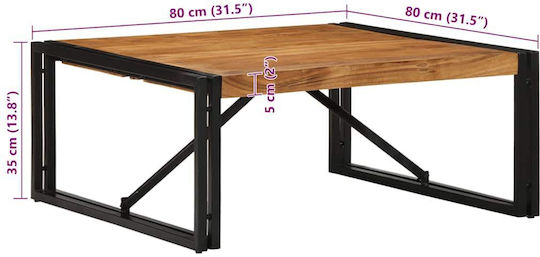 Square Central Coffee Table Made of Solid Wood Brown W80xL80xH35cm