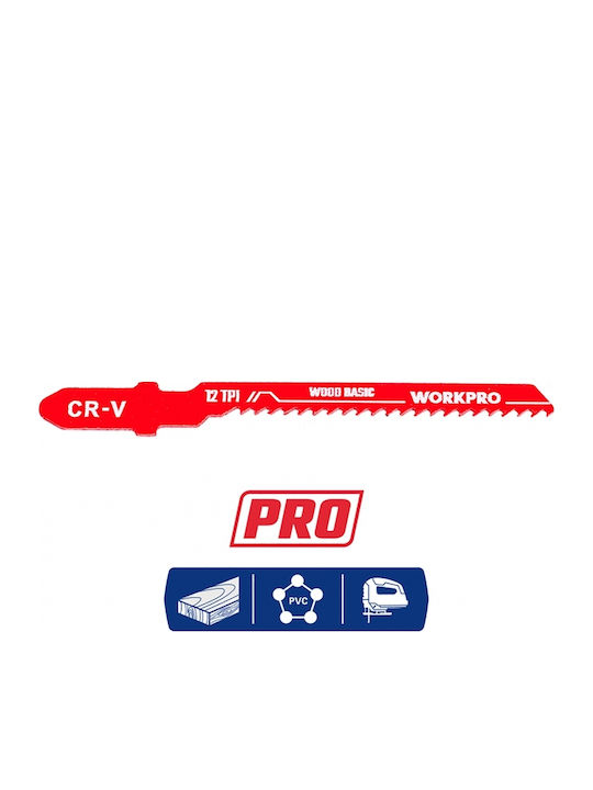 Jigsaw Blade Wood 75mm Bosch Set 5pcs 12tpi Wp404000 Workpro Profi Card