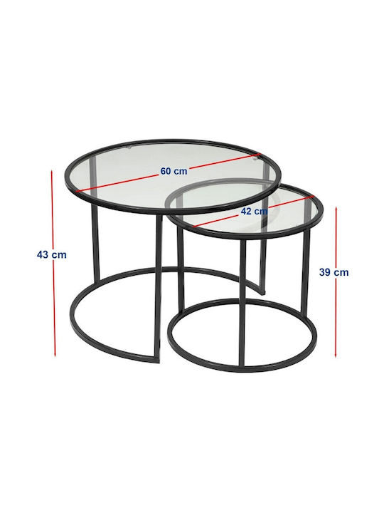 Round Zigon Set Vetro Glass Black 2 Pieces W60xL60xH43cm