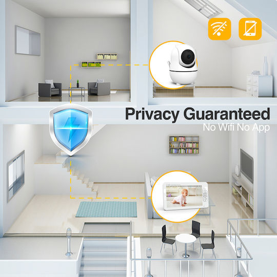 Powertech Wireless Baby Monitor with Camera & Screen 7" , Two-way Communication & Lullabies