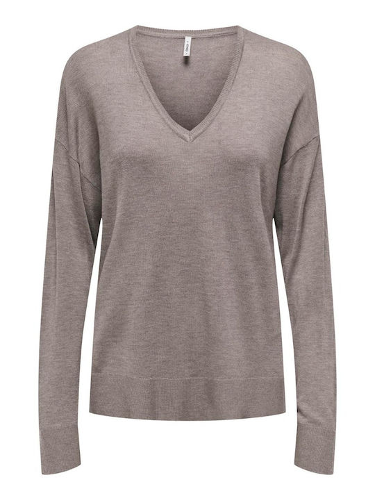 Only Women's Long Sleeve Sweater with V Neckline Coffee