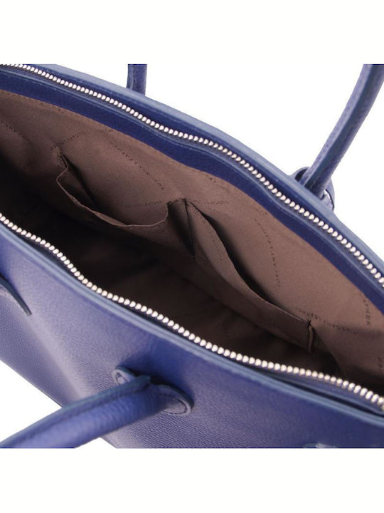 Leather Women's Bag Tote Handbag Navy Blue