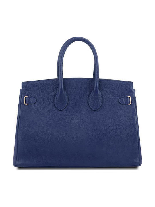 Leather Women's Bag Tote Handbag Navy Blue