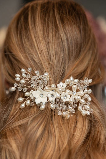 Булчински гребен за коса в сребрист нюанс с перли модел Poppy Ba015 Hair Duty Hrd-ba015