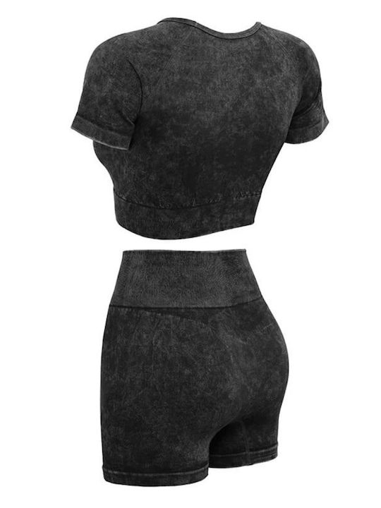 Paulina Women's Sports Crop Top Short Sleeve Gray