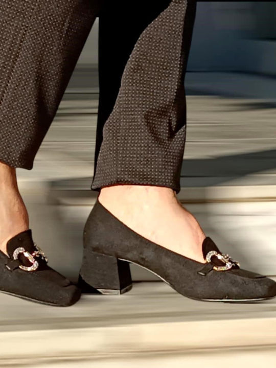 Suede Pointed Toe Black Low Heels