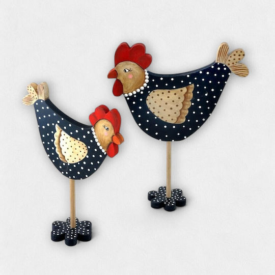 Wooden Decorative Hen "Polka Dot" Black 28cm X 34cm X 8cm
