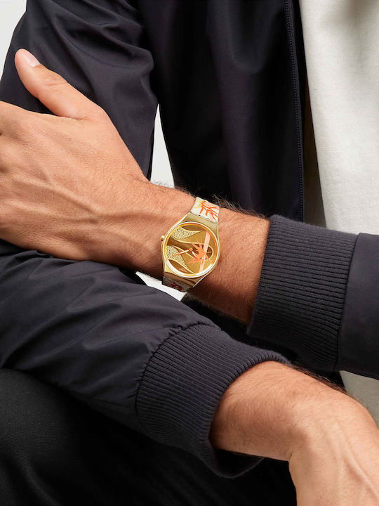 Swatch Golden Women's Watch with Fabric Strap