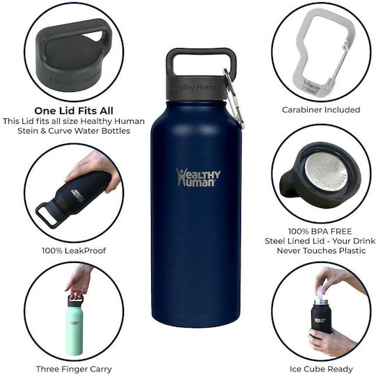 Healthy Human Stein Bottle Thermos Stainless Steel BPA Free 621ml Navy Blue With Straw
