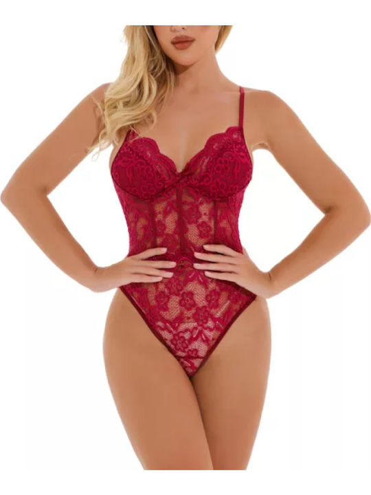 Stormi Damen-Bodysuit mit Spitze & Transparenz Rot