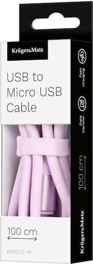 USB кабел MicroUSB 1 м розов силикон Kruger&Matz Basic
