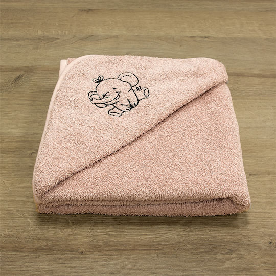 Lino Home Baby-Badetuch mit Kapuze Elephantaki Rosa 75x75cm