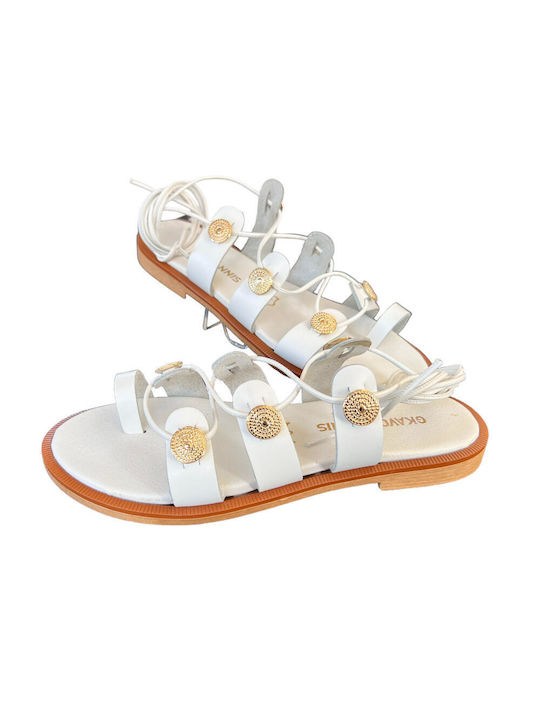 Gkavogiannis Sandals Leather Women's Flat Sandals in White Color