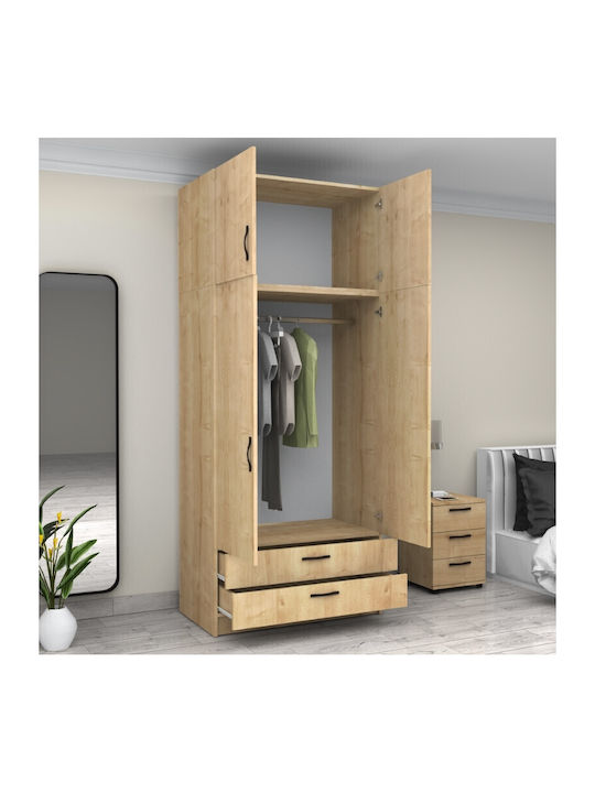 Doppeltür Kleiderschrank Victoria mit Aufsatz Natural Beech 100x60x240cm