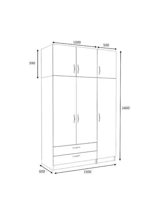 Ușă triplă Dulap de Haine Victoria cu Spațiu de Depozitare Alb 150x60x240cm