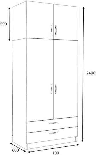 Двойна врата Гардероб Victoria с Платформа Бял 100x60x240см