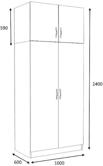Victoria Δίφυλλη Ντουλάπα με Πατάρι Λευκό 100x60x240cm