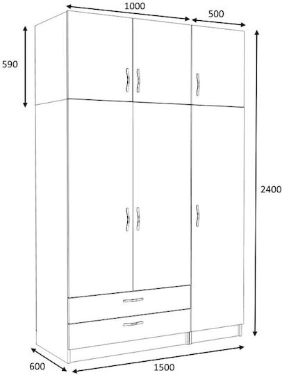 Triple Door Wardrobe Victoria with Loft Natural Beech 150x60x240cm