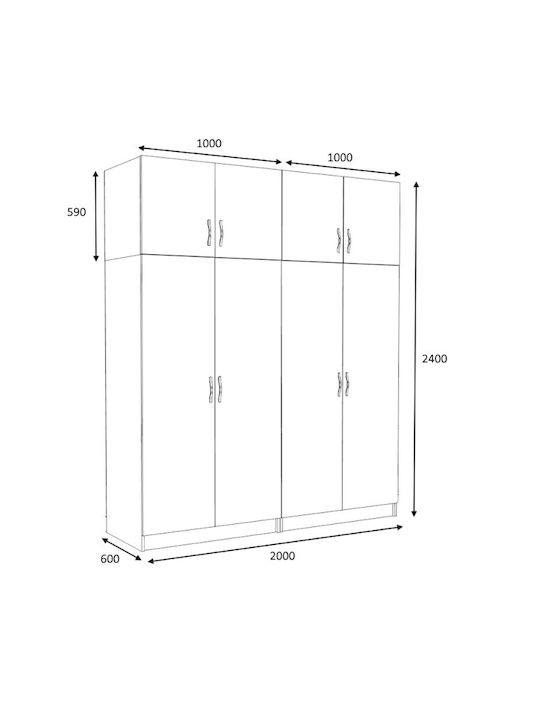 Patru uși Dulap de Haine Victoria cu Spațiu de Depozitare Natural Beech 200x60x240cm