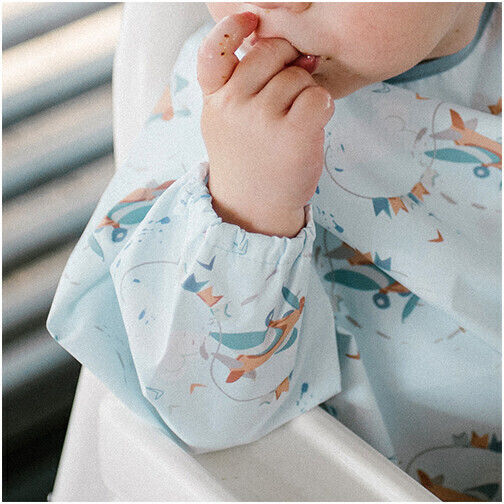 Babyono Plane Waterproof Plastic Coverall with Hook & Loop Fastener Pocket & Sleeves Light Blue for 6 m+