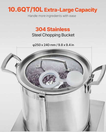 Vevor Food Processor & Vegetable Blender 10L Food Grade Stainless Steel