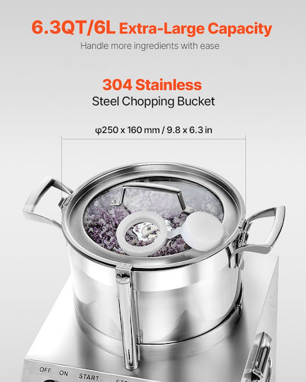 Vevor Food Processor & Vegetable Blender 6L Stainless Steel Food Grade