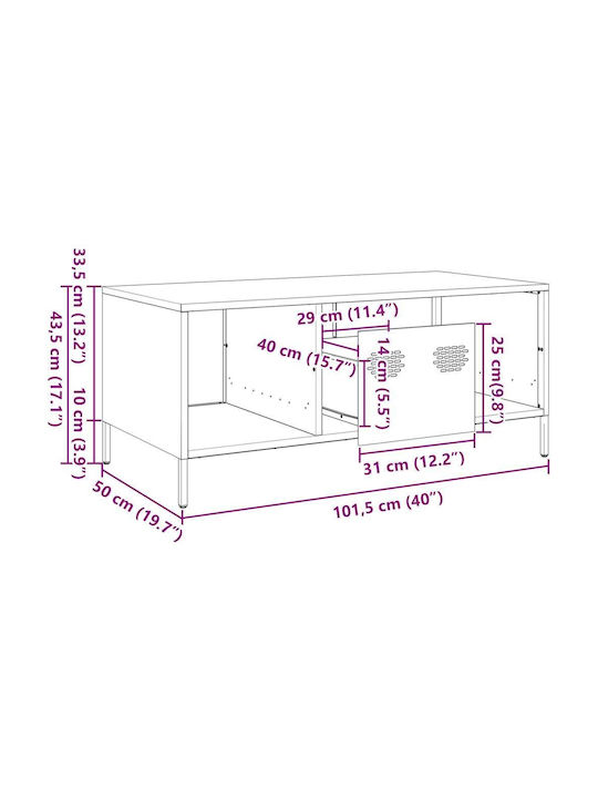 Rectangular Central Metal Coffee Table Green M101.5xP50xH43.5cm