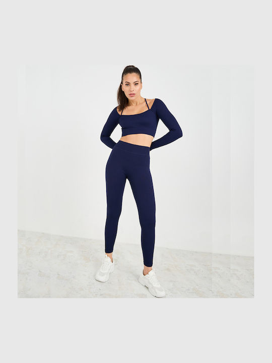 Amouna Training Women's Long High Waist Leggings Navy Blue