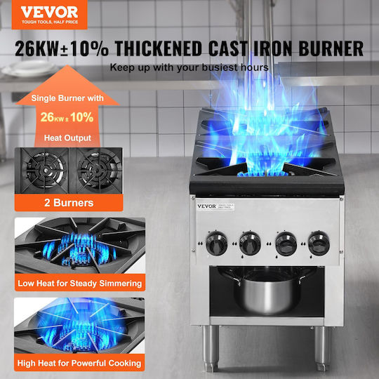 Vevor Commercial Gas Stove 2 Burners Countertop Cooking Plate Kitchen