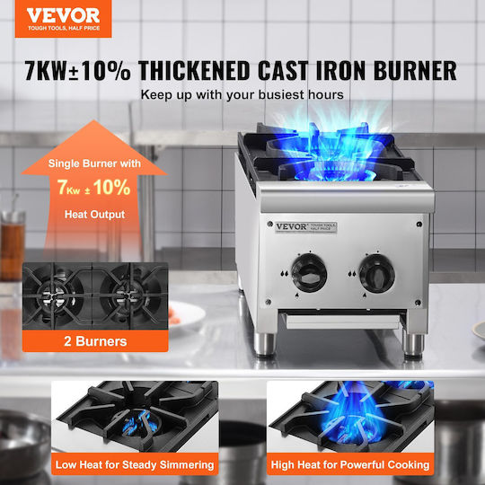 Vevor Commercial Gas Stove 2 Burners Cooking Countertop Cooking Stove Kitchen