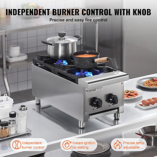 Vevor Commercial Gas Stove 2 Burners Cooking Countertop Cooking Stove Kitchen