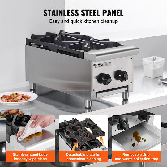 Vevor Commercial Gas Stove 2 Burners Cooking Countertop Cooking Stove Kitchen