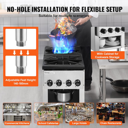 Vevor Commercial Gas Stove 2 Burners Countertop Cooking Plate Kitchen
