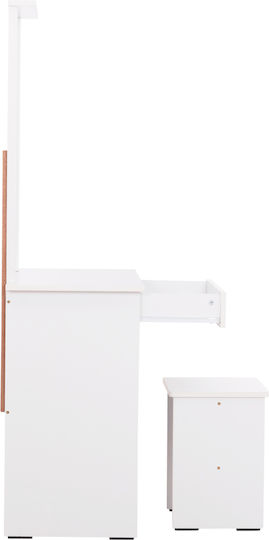 Bodenstehende Schminktisch Schlafzimmer Crystel Holz Weiß mit Spiegel & Hocker 74x39x155cm