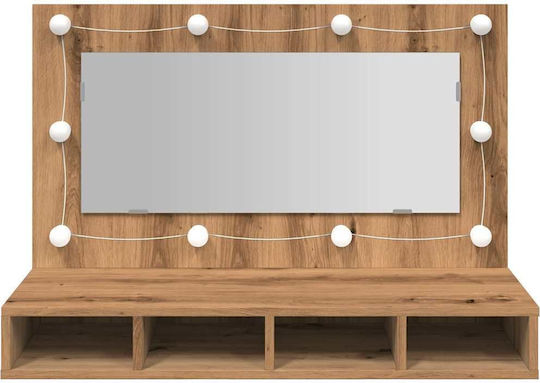 Wandmontage Schminktisch Schlafzimmer Holz Braun mit Spiegel 90x31.5x62cm