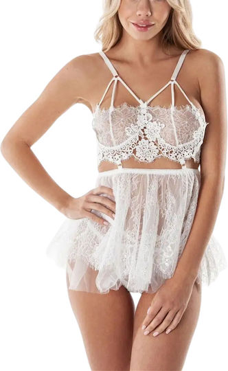 La Lolita Amsterdam Σετ Sexy Νυχτικό με Δαντέλα & Διαφάνεια Λευκό