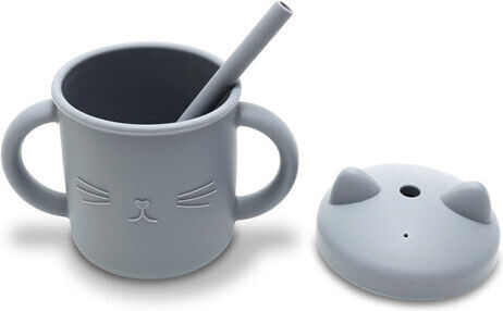 Lorelli Baby Cup with Handles and Straw made of Silicone Gray