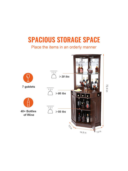 Vevor Tabletop Wooden Wine Cabinet for 3 Bottles Brown 184x33.5x184cm
