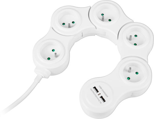 Bandă de alimentare 5 Prize cu USB-A și Cablu 1.5m