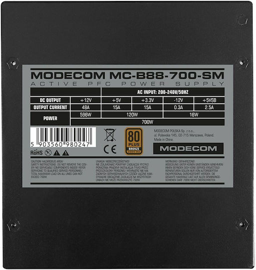 Modecom 700W Black Computer Power Supply Semi Modular 80 Plus Bronze (ZAS-MC-B88-700-ATX-SM)