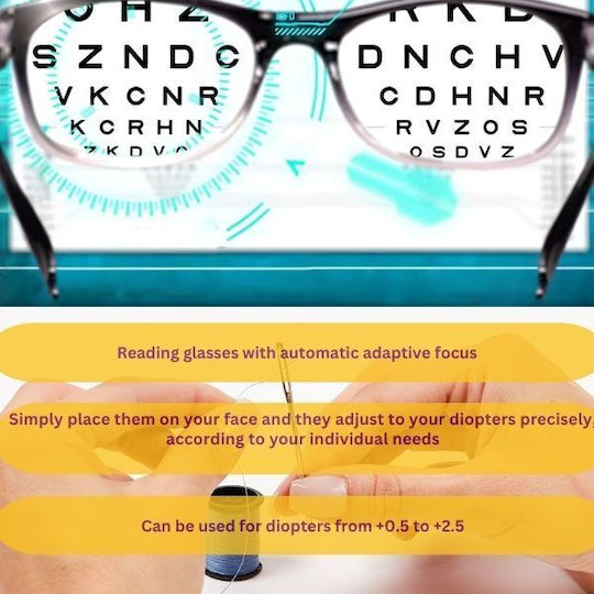 One4all Reading Glasses Auto-adjustable Diopters From +0.5 To +2.75 Black 4 Lens Cleaning Brushes Multicolor