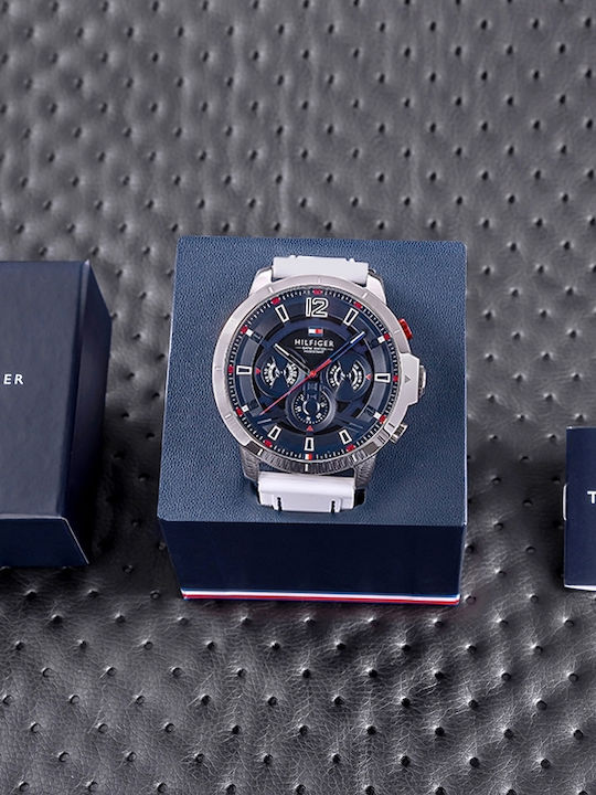 Tommy Hilfiger Luca Men's Watch 50mm Chronograph Battery with White Stainless Steel Bracelet