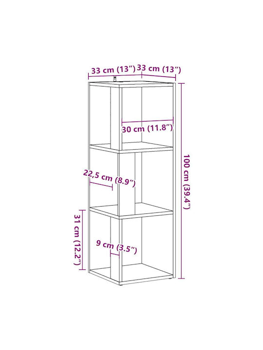 Corner Bookcase Old Wood 33x33x100cm
