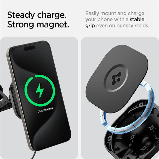 Spigen Onetap Pro 3 Βάση Κινητού Αυτοκινήτου με Ρυθμιζόμενα Άγκιστρα και Ασύρματη Φόρτιση Μαύρη