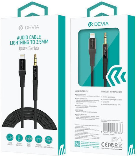 Devia Audio 3.5mm to Lightning Cable Μαύρο 1m
