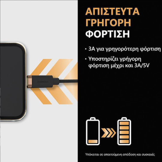 Duracell Kevlar Braided USB to Lightning Cable Μαύρο 2m (USB7022A)