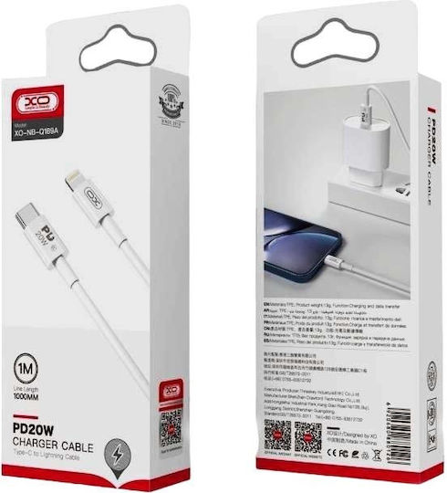 XO NB-Q189A USB-C to Lightning Cable 20W Λευκό 1m (16.005.0285)