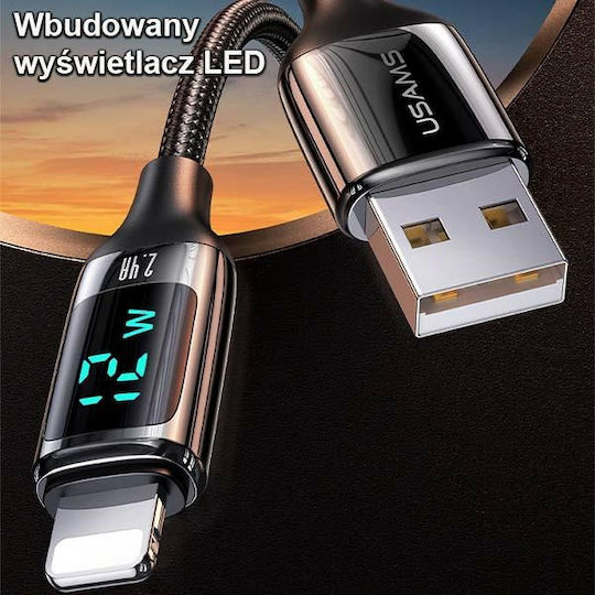 Usams SJ543 Braided / LED USB to Lightning Cable Μαύρο 1.2m (SJ543USB01)