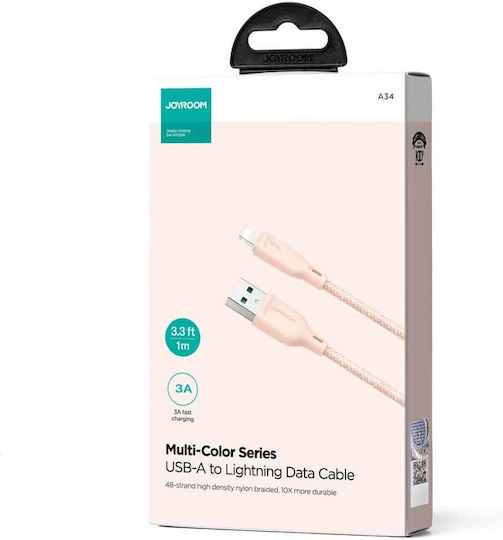 Joyroom Series Braided USB-A la Cablu Lightning Roz 1m (SA34-AL3)